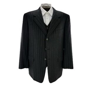 Sartori Mabro Charcoal Stripe Pure Cashmere Blazer Vest Set 46R 3 Btn Ventless